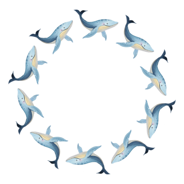 Balina, sperm balinası, deniz gergedanı ve balıklı suluboya çerçeve. Kartpostal için denizci şablonu, davetiye, logo, alıntı. Beyaz arkaplanda resim