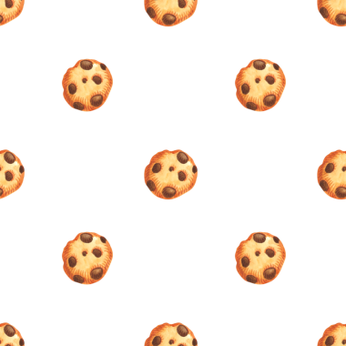 Beyaz arka planda çikolata, krema ve donut ile suluboya desenli kurabiyeler. Kağıt ambalajı, duvar kağıdı ve kumaş için kusursuz desen.