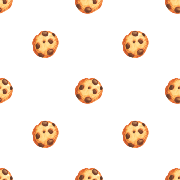 Beyaz arka planda çikolata, krema ve donut ile suluboya desenli kurabiyeler. Kağıt ambalajı, duvar kağıdı ve kumaş için kusursuz desen.