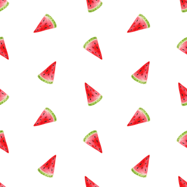 Elle çizilmiş karpuz elementleriyle sulu boya deseni yaz titreşimleri yaratıyor. Tekstil, baskı ve dekorasyon için beyaz arkaplanda meyve çizimi