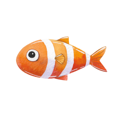 Egzotik balıkların suluboya çizimi. Turuncu çizgili şirin tropikal deniz balığı. Beyaz arkaplanda izole