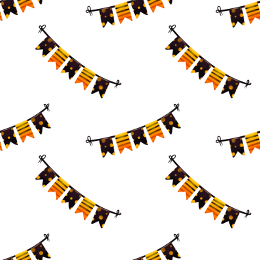 Cadılar Bayramı 'nda turuncu ve siyah renkli çelenklerle kusursuz desenler. Baskı, kumaş ve kağıt için tekrarlanan süs