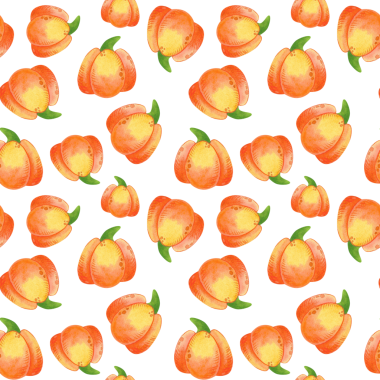 Balkabağıyla dikişsiz suluboya desen. El çizimi çizimi. Cadılar Bayramı için uygun, Hasat Günü, Şükran Günü