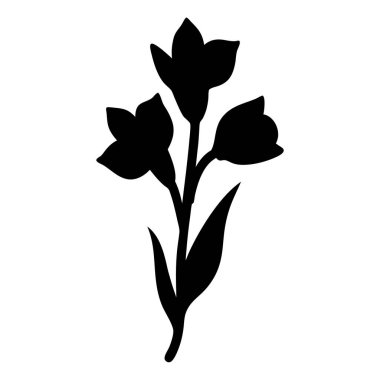 Üç Çiçek ve Yapraklı Bir Çiçeğin Siyah Silueti
