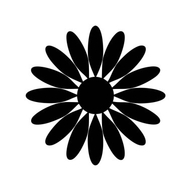 Oval şekilli taç yaprakları tasarımı ile basit siyah beyaz çiçek çizimi