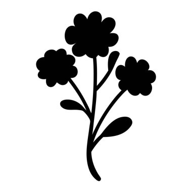 Üç Çiçek ve Basit Yapraklar Çizimi ile Şekillendirilmiş Siluet