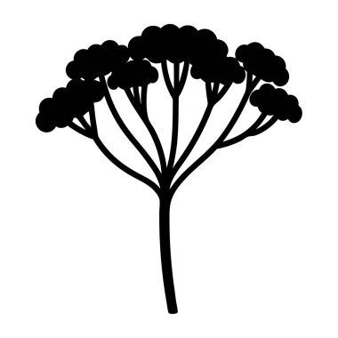 Çiçek açan bir bitki siluetinin minimalist siyah beyaz görüntüsü