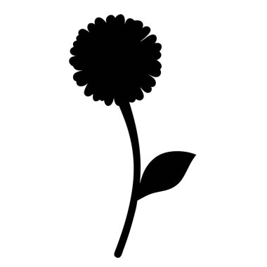 Beyaz Arkaplanda Tek Yaprak Olan Kara Karahindiba Çiçeğinin Siyah Silüeti