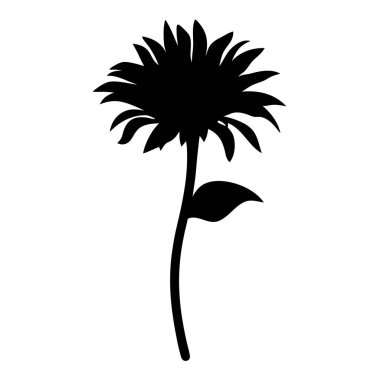 Beyaz arka planda izole edilmiş çarpıcı bir ayçiçeğinin silueti, Çiçek İllüstrasyonu