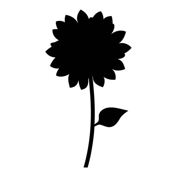 Kökünde bir yaprak olan bir ayçiçeğinin siyah silüeti.