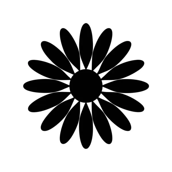 Oval şekilli taç yaprakları tasarımı ile basit siyah beyaz çiçek çizimi