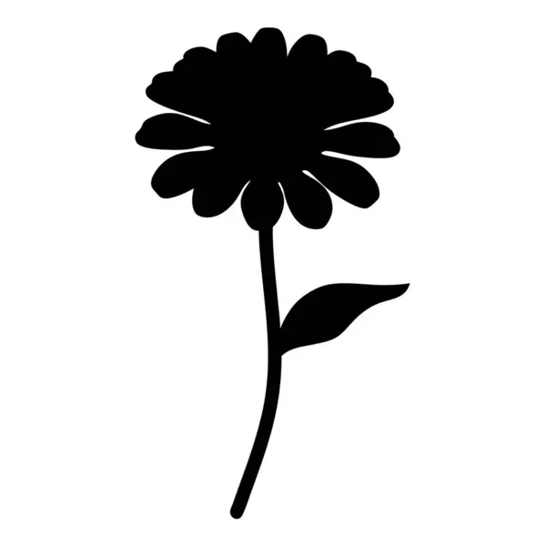 Tek renkli çiçekli siluet, tek yapraklı bir papatya gibi.