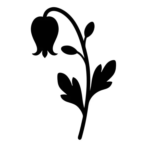 Yaprakları ve kıvrımlı gövdesi olan stilize bir çan çiçeğinin silueti.