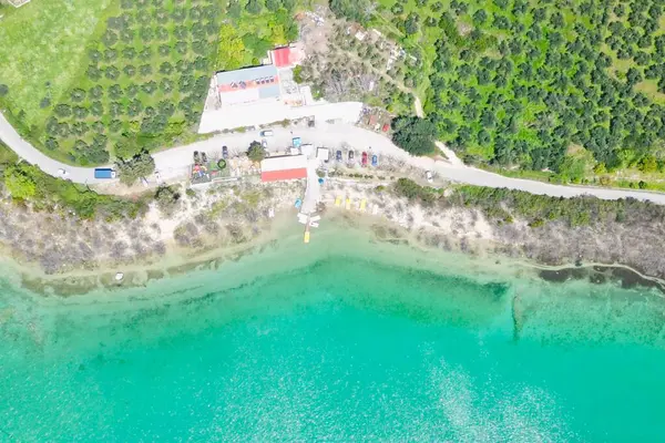 Kournas Gölü ve Girit 'teki zeytin tarlalarının güzel manzarası. Yüksek kalite fotoğraf