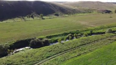 Mariupol, Donetsk bölgesi yakınlarındaki tarlalar arasında dar bir dere manzarası. Yüksek kaliteli FullHD görüntüler