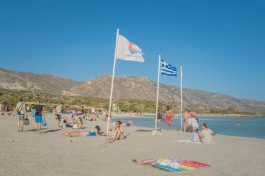 Elafonissi, Crete, Greece. June 6, 2025. Tourists relax on one of Crete best beaches. High quality photo