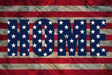 Amerikan bayraklı arka planda yıldızlı ve eyaletli ev mesajı. Amerika 'yı seviyorum. Bağımsızlık Gününüz kutlu olsun. Yüksek kaliteli illüstrasyon