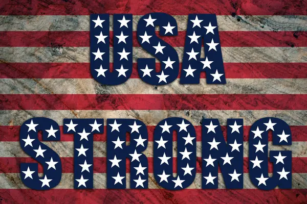 Amerikan bayraklı arka planda yıldızlı ve eyaletli ABD güçlü metni. Amerika için sevgi. Bağımsızlık Gününüz kutlu olsun. Yüksek kaliteli illüstrasyon