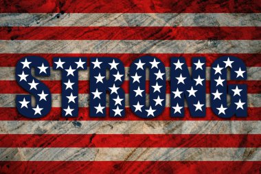 Amerikan bayrağında yıldızlı Word Strong, vatansever tasarım illüstrasyonu. Yüksek kaliteli illüstrasyon