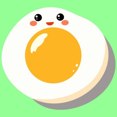 Kızaran yanakları ve gülen yüzlü şirin vektör yumurtası yumuşak yeşil arka planda neşeli kawaii tasarımı..