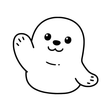 Yavru fok çizgisi açık mavi arkaplanda düz çizgiler çizerek sallanıyor..