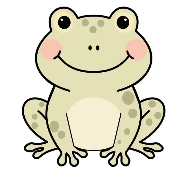 Minimalist, mutlu, yuvarlak bir kafası, geniş bir gülüşü ve pürüzsüz bir çizgide pembe yanakları olan kurbağa hatları..