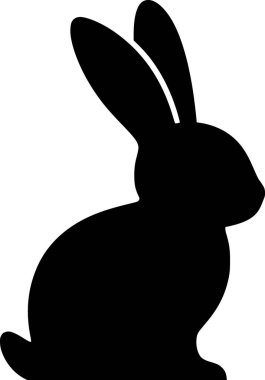 Yan görüşte bir tavşanın minimum silüeti, kulakları açık, temiz beyaz arka planda basit siyah vektör.