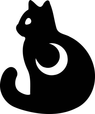 Minimalist siyah-beyaz vektör çizgileri ve basit siluet tasarımı olan bir kedinin çizimi.