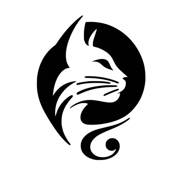 Minimalist siyah-beyaz vektör çizgileri ve basit siluet tasarımı olan bir kedinin çizimi.