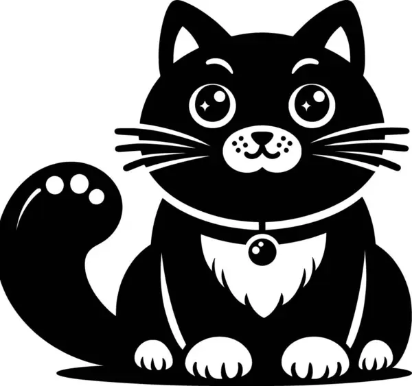 Minimalist siyah-beyaz vektör çizgileri ve basit siluet tasarımı olan bir kedinin çizimi.