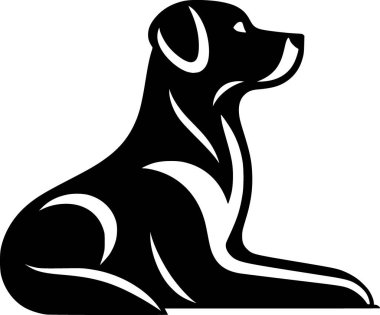 Minimalist siyah-beyaz köpek vektörü, logolar, çıkartmalar, tişörtler ve modern grafik tasarımlar için mükemmel..
