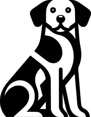 Minimalist siyah-beyaz köpek vektörü, logolar, çıkartmalar, tişörtler ve modern grafik tasarımlar için mükemmel..