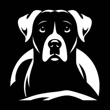 Minimalist siyah-beyaz köpek vektörü, logolar, çıkartmalar, tişörtler ve modern grafik tasarımlar için mükemmel..