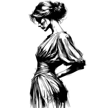 Bir kadının minimalist siyah beyaz vektör sanatı