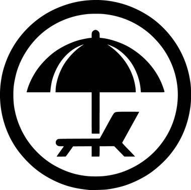 Minimalist siyah beyaz plaj şemsiyesi ikonu temiz ve şık bir yaz havası getiriyor..