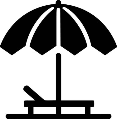 Minimalist siyah beyaz plaj şemsiyesi ikonu temiz ve şık bir yaz havası getiriyor..