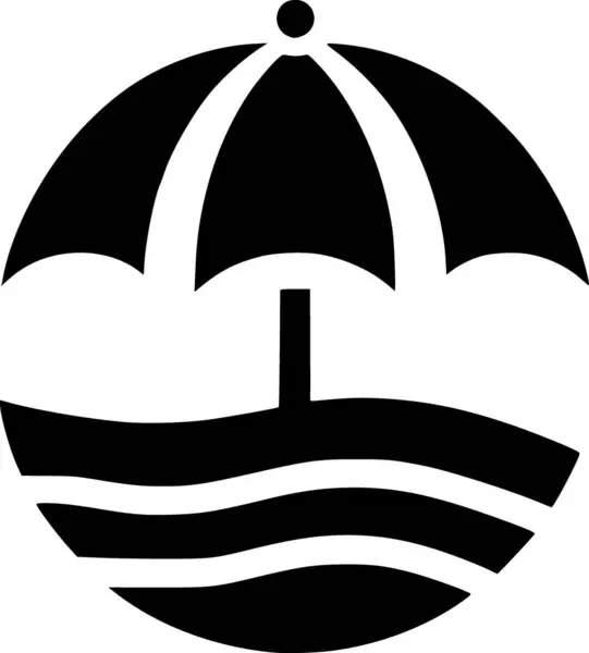 Minimalist siyah beyaz plaj şemsiyesi ikonu temiz ve şık bir yaz havası getiriyor..