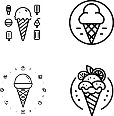 Bir dizi minimalist sanat simgesi dondurma külahı, tatlı yaz tasarımları için mükemmel..