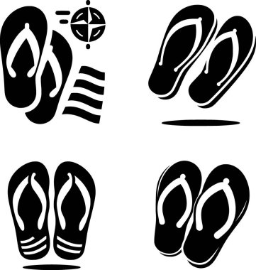 Siyah ve beyaz parmak arası terlik simgesi, yaz temalı tasarımlar için idealdir