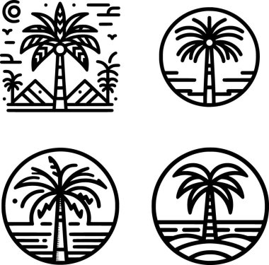 Tek renkli palmiye ağacı simgesi dizisi. Tropikal yaz tasarımları için mükemmel.
