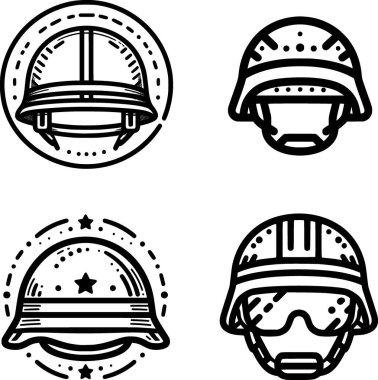 Bir savaş miğferinin siyah beyaz ana hat simgesi. Çatışma bölgelerindeki asker korumasını sembolize ediyor..