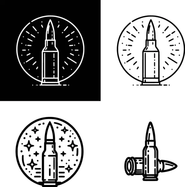 Minimalist taslak tarzında siyah beyaz kurşun ikonu. Savaş, mühimmat ve ateş gücünü temsil ediyor..