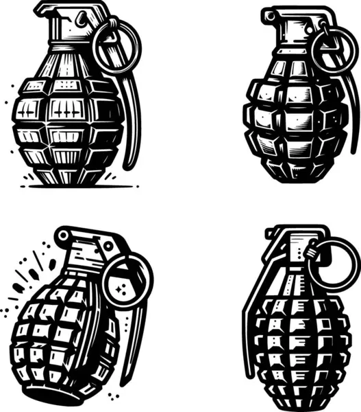 Modern çatışmada patlayıcı savaş gücünü temsil eden siyah beyaz çizgili el bombası ikonu..