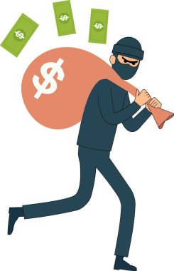 Takım elbiseli, bir çanta dolusu parası ve bir dolar işareti olan bir işadamının vektör çizimi. çizgi film stili tasarımı