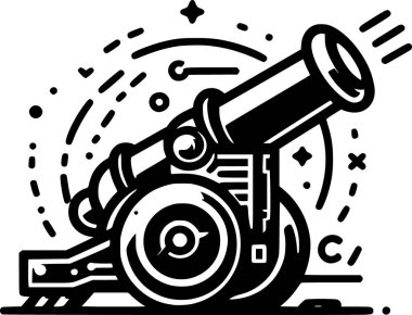 Siyah beyaz çizgi sanatında topçu topu simgesi