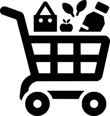 Alışveriş arabasının minimalist siyah beyaz simgesi