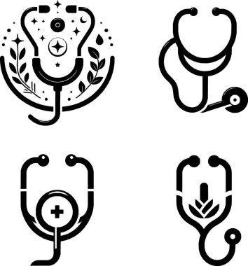 Minimalist siyah beyaz steteskop simgesi seti.