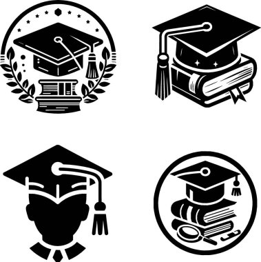 Minimalist siyah-beyaz mezuniyet şapkası simgesi..