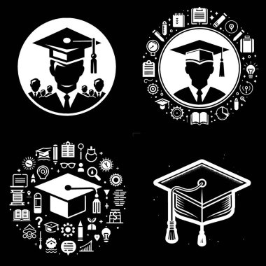 Minimalist siyah-beyaz mezuniyet şapkası simgesi..