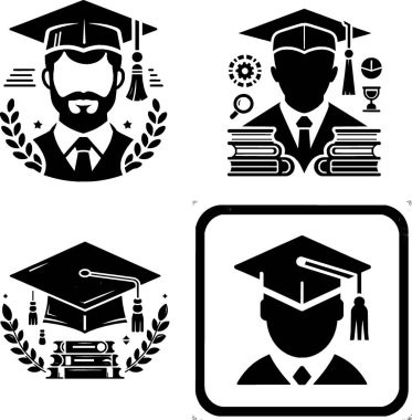 set of minimalist black and white graduation cap icon in clean line art style.